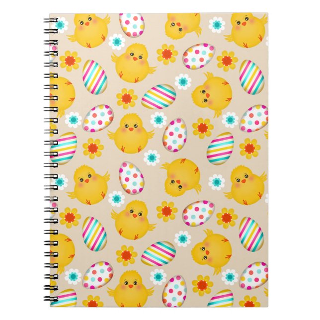 Colorful Easter Eggs and Chicks Pattern Notebook (Front)