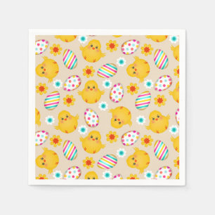 Colorful Easter Eggs and Chicks Pattern Paper Napkins