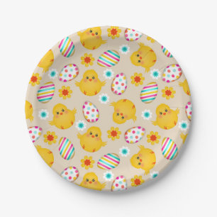 Colorful Easter Eggs and Chicks Pattern Paper Plates