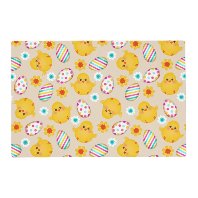 Colorful Easter Eggs and Chicks Pattern Placemat (Front)