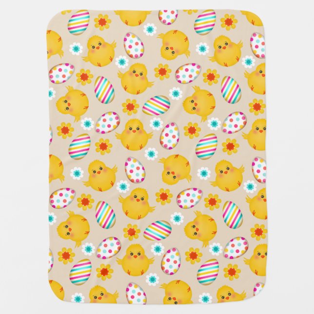 Colorful Easter Eggs and Chicks Pattern Stroller Blanket (Front)