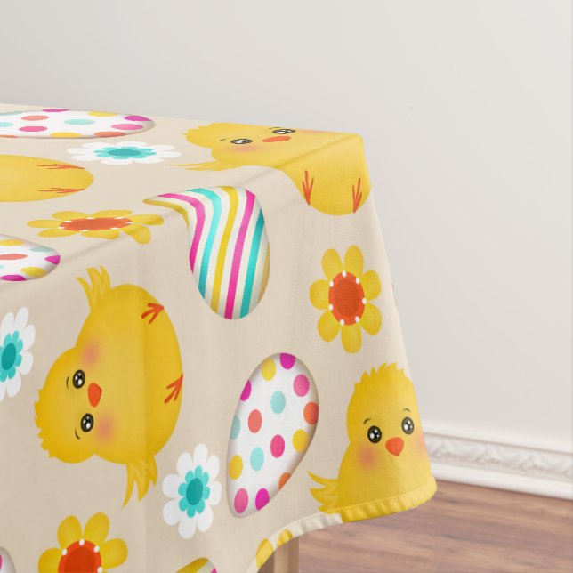 Colorful Easter Eggs and Chicks Pattern Tablecloth (In Situ)