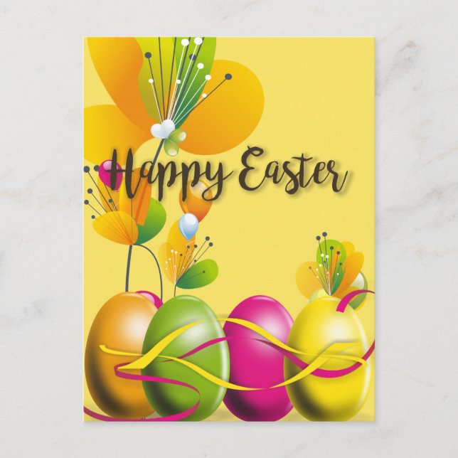 Colorful Easter Eggs and Flowers Holiday Postcard (Front)