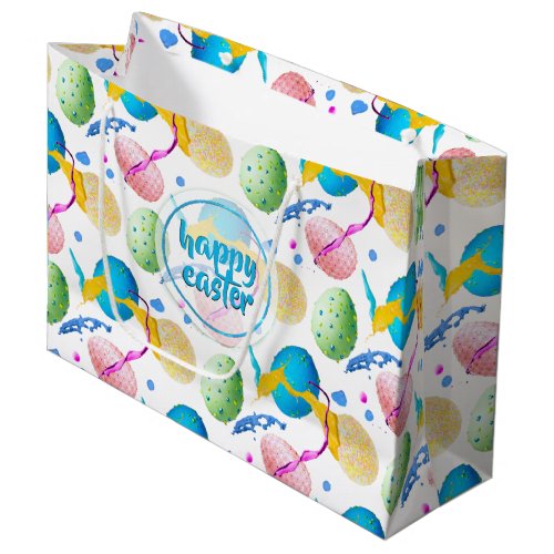 Colorful Easter Eggs and Paint Splash Large Gift Bag
