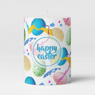 Colorful Easter Eggs and Paint Splash Pillar Candle