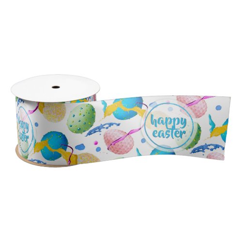 Colorful Easter Eggs and Paint Splash Satin Ribbon