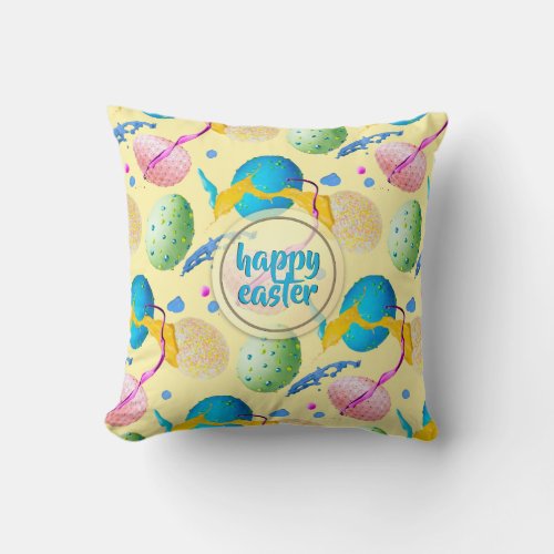Colorful Easter Eggs and Paint Splash Throw Pillow