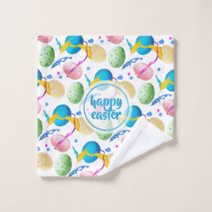 Colorful Easter Eggs and Paint Splash Wash Cloth