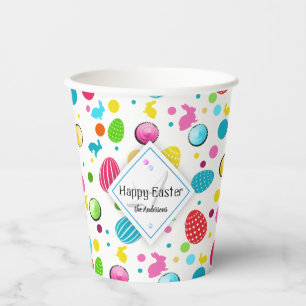 Colorful Easter Eggs, Bunnies, Cupcake Monogrammed Paper Cups