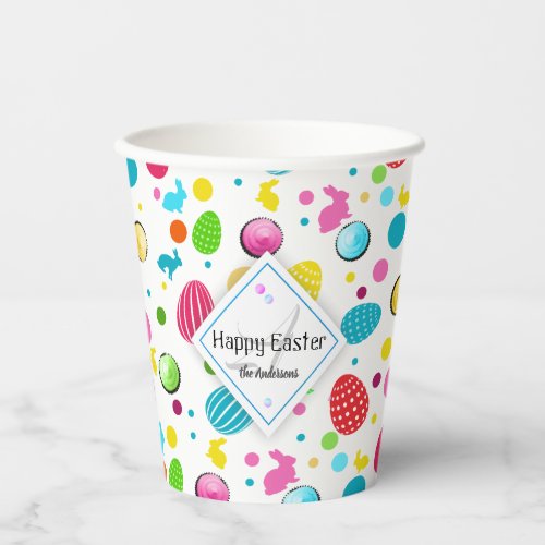 Colorful Easter Eggs Bunnies Cupcake Monogrammed Paper Cups