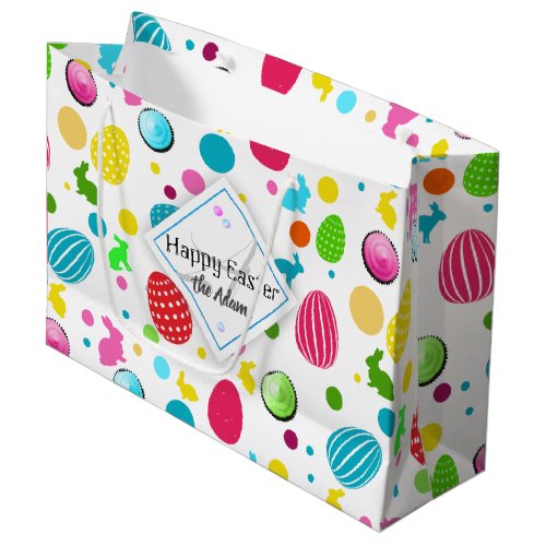 Colorful Easter Eggs  Bunnies Cupcakes Monogram Large Gift Bag