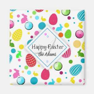 Colorful Easter Eggs , Bunnies, Cupcakes Monogram Magnet
