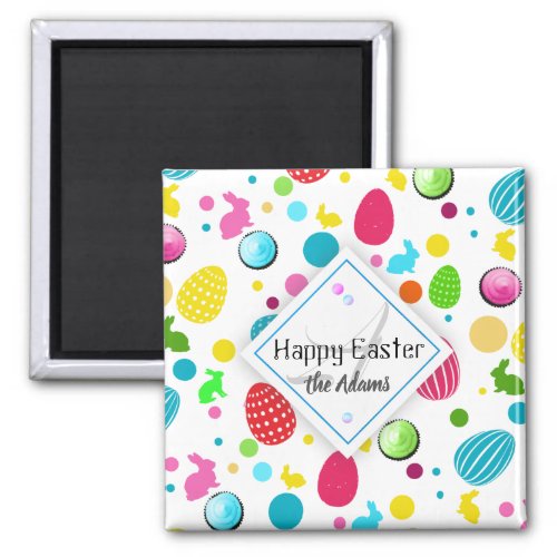 Colorful Easter Eggs  Bunnies Cupcakes Monogram Magnet