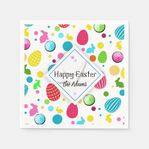 Colorful Easter Eggs  Bunnies Cupcakes Monogram Napkins