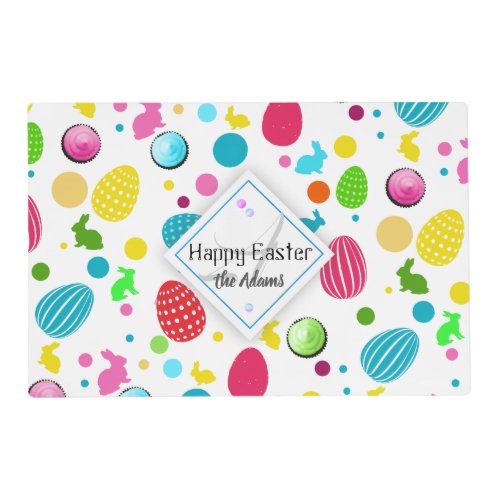Colorful Easter Eggs  Bunnies Cupcakes Monogram Placemat