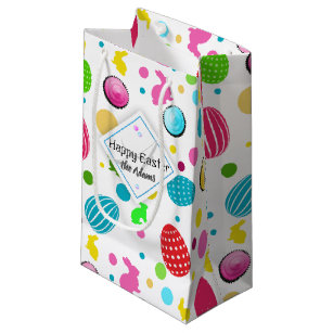 Colorful Easter Eggs , Bunnies, Cupcakes Monogram Small Gift Bag