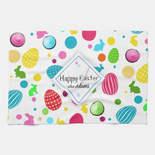 Colorful Easter Eggs  Bunnies Cupcakes Monogram Towel