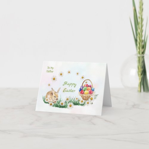 Colorful Easter eggs bunny daisy Sister Holiday Card