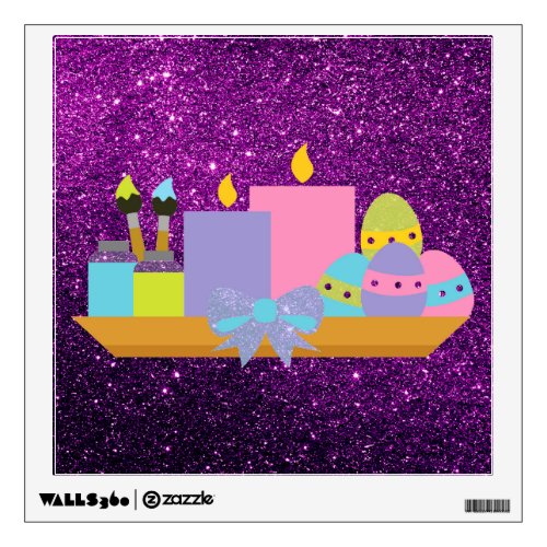 Colorful Easter Eggs  Candles Purple Faux Glitter Wall Decal