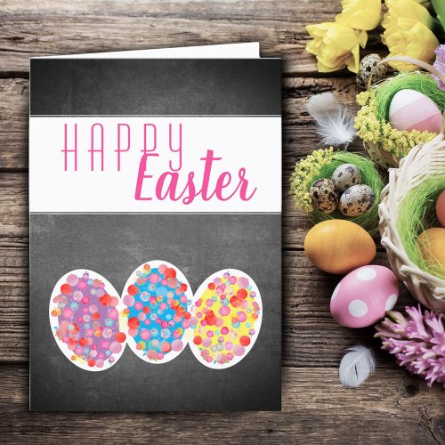 Colorful Easter Eggs Chalkboard Happy Easter Holiday Card
