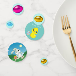 Colorful Easter Eggs, Chick and Easter Bunny Confetti