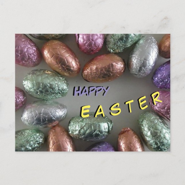 Colorful Easter Eggs Cust. Happy Easter Postcard (Front)