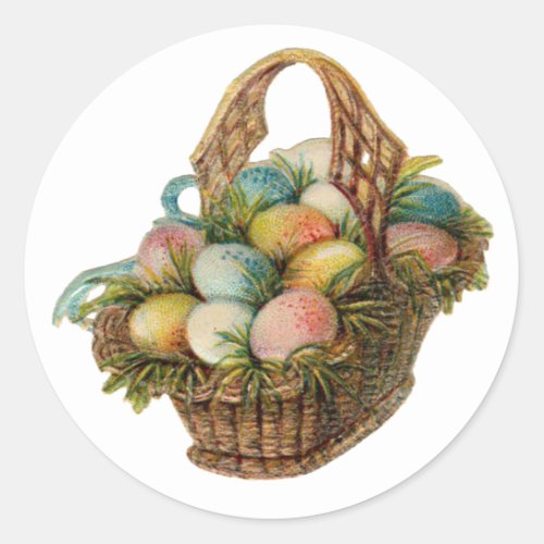 Colorful Easter Eggs Fill a Vintage Easter Basket Classic Round Sticker