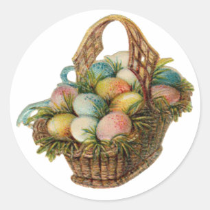 Colorful Easter Eggs Fill a Vintage Easter Basket Classic Round Sticker