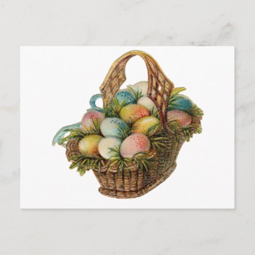 Colorful Easter Eggs Fill a Vintage Easter Basket Holiday Postcard