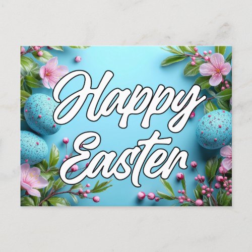 Colorful Easter Eggs  Flowers Collage Postcard