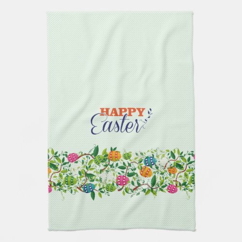 Colorful Easter Eggs  Flowers Pattern Kitchen Towel