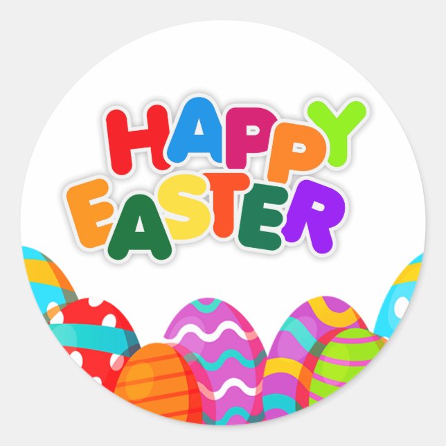 Colorful Easter Eggs – Happy Easter Classic Round Sticker (Front)