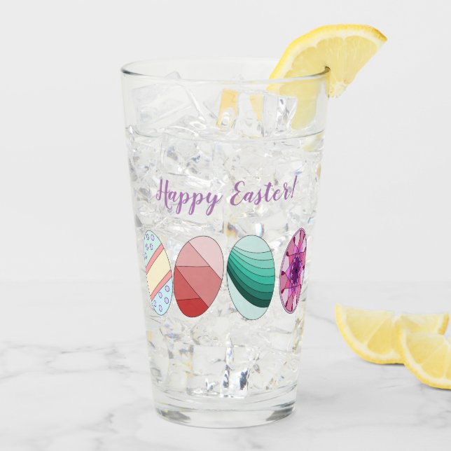 Colorful Easter Eggs "Happy Easter" Glass (Back Ice)