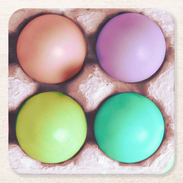 Colorful Easter Eggs in Carton  Square Paper Coaster (Front)