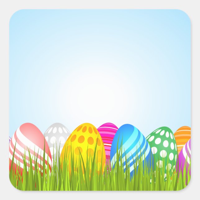 Colorful Easter Eggs in Grass Square Sticker (Front)