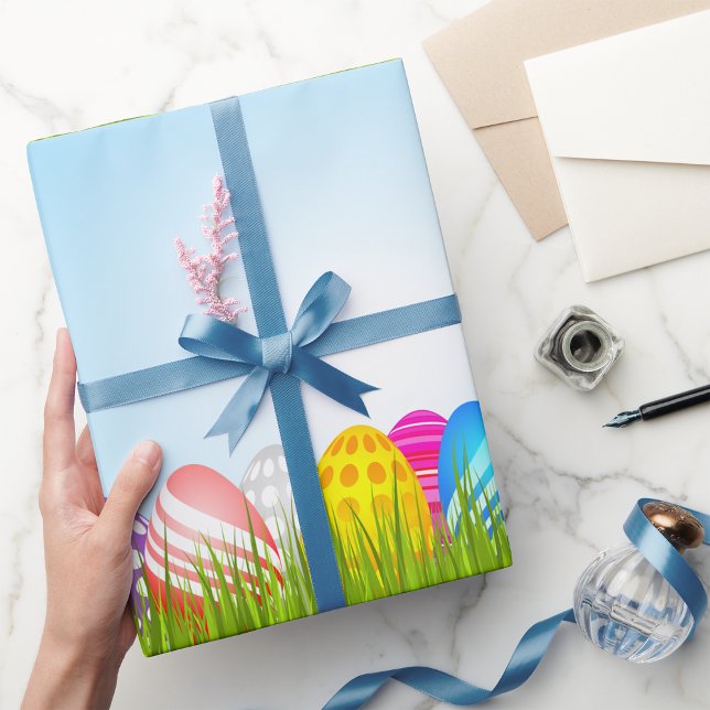 Colorful Easter Eggs in Grass Wrapping Paper (Creator Uploaded)