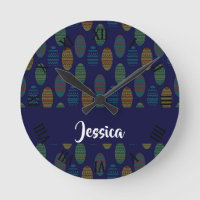 Colorful easter eggs on blue round clock