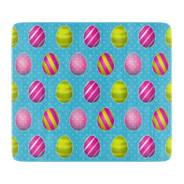 Colorful Easter Eggs On Polka Dot Background Cutting Board (Front)