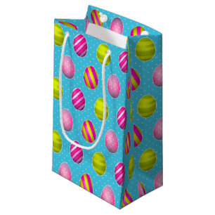 Colorful Easter Eggs On Polka Dot Background Small Gift Bag
