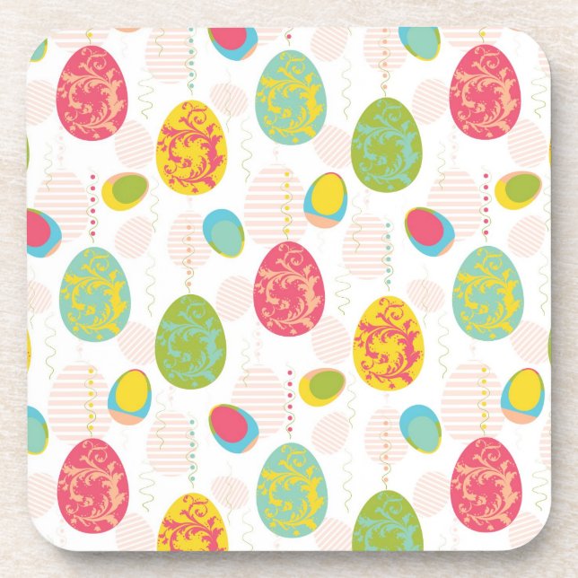 Colorful Easter Eggs Pattern Beverage Coaster (Front)