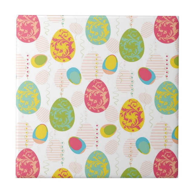 Colorful Easter Eggs Pattern Ceramic Tile (Front)