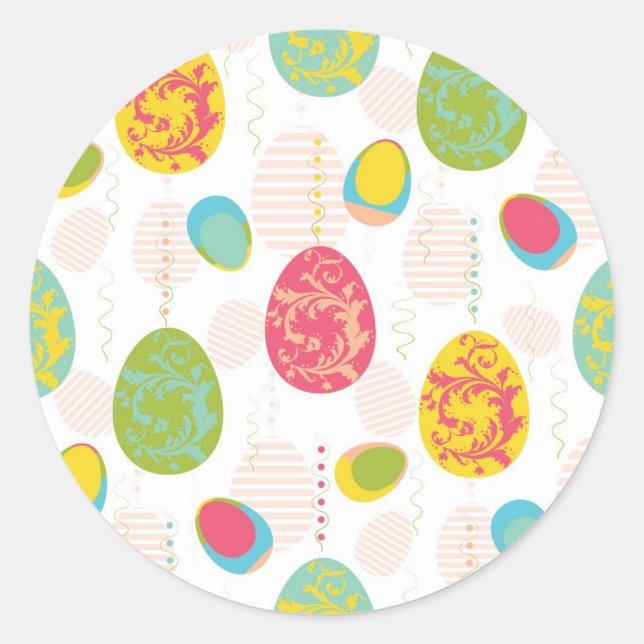 Colorful Easter Eggs Pattern Classic Round Sticker (Front)