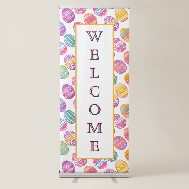 Colorful Easter Eggs Pattern Event Welcome Retractable Banner (Front)