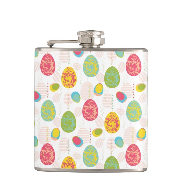 Colorful Easter Eggs Pattern Hip Flask (Front)