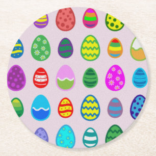 Colorful Easter Eggs Pattern Round Paper Coaster