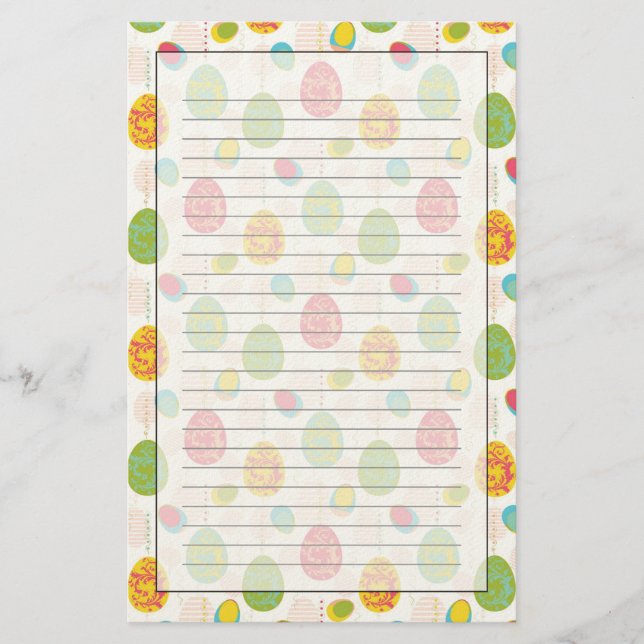 Colorful Easter Eggs Pattern Stationery (Front)