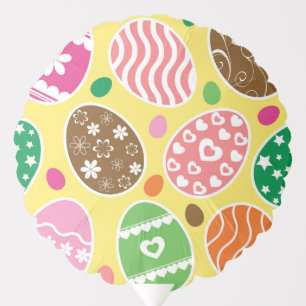 Colorful Easter Eggs Pattern Yellow Background Balloon