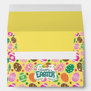 Colorful Easter Eggs Pattern Yellow Background Envelope