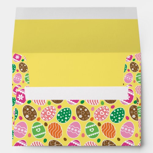 Colorful Easter Eggs Pattern Yellow Background Envelope