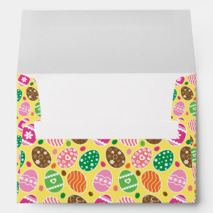 Colorful Easter Eggs Pattern Yellow Background Envelope